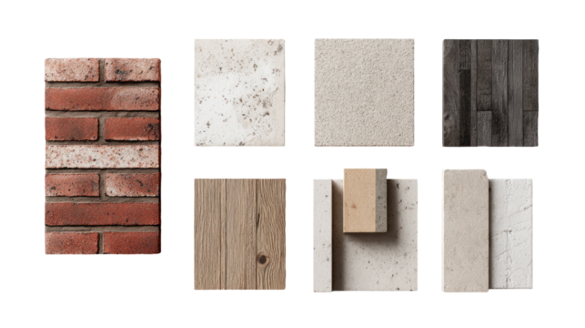 Six material samples brick, stone, wood