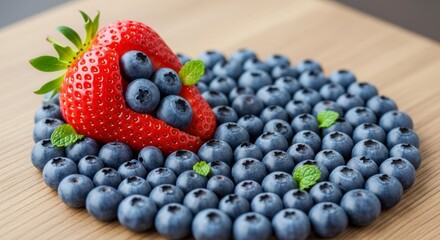 A Unique Strawberrys Embrace - Fresh Red Fruit Cradles Blueberries in a Perfect Circular Mandala.