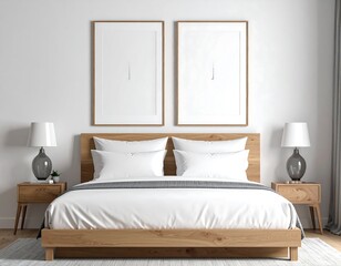 Serene modern bedroom sanctuary with clean lines and warm wood accents inviting relaxation