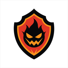 Obraz premium Fiery Pumpkin Shield Emblem Vector Illustration
