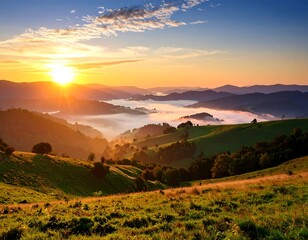 Obraz premium Sunrise over rolling hills (3)