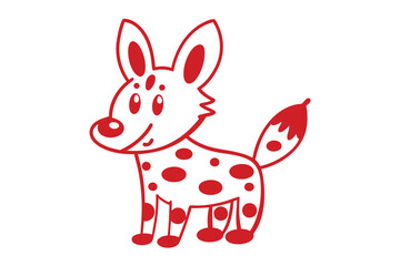 Red cartoon dingo standing happily with spots on its fur against white