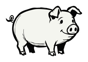 Pig illustration, cheerful, farm animal concept