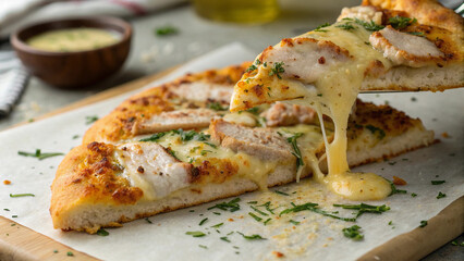 Traditional Ukrainian Chicken Kiev Pizza with Melted Cheese and Garlic Butter
