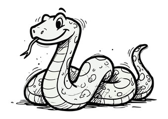 Fototapeta premium Cartoon snake character with a friendly expression on a white background with copy space