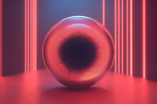 Biometric scanning animation showcasing a detailed retina scan in neon lighting