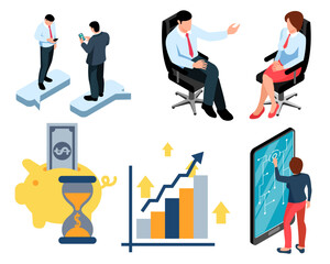Business Communication and Financial Growth Icons