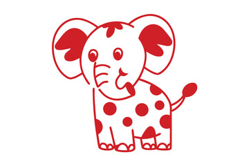 Red outlined elephant with polka dots faces forward in playful style, a cute, charming figure