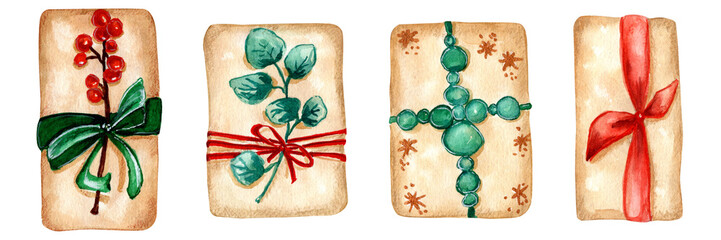 Watercolor Christmas Gift Box Clipart