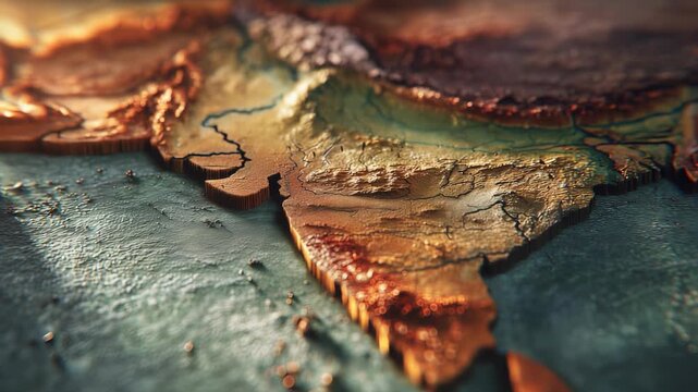 The map shows India's impressive topography, highlighting India's diverse terrain. India's coastline and intricate topography are visually detailed in warm tones.