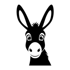 Friendly donkey face graphic simple black and white animal portrait cute farm equine icon isolated on white background Vector Illustration