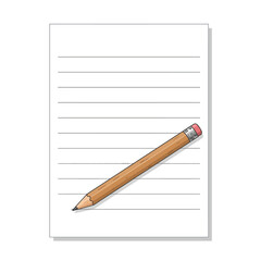 Classic wooden pencil lying across lined paper ready for writing and creativity isolated on white background Vector Illustration