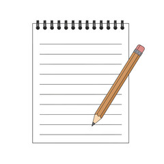 Spiral notebook with pencil ready for writing notes and ideas drawing creativity isolated on white background Vector Illustration