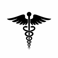 Caduceus medical symbol of health care and medicine caduceus staff with wings and snakes isolated on white background Vector Illustration