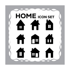Home Icon Set in Decorative Frame Illustrating Real Estate and Property Concepts