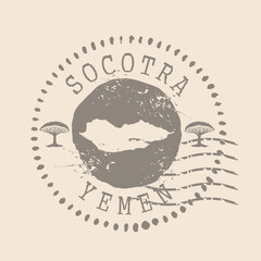 Stamp Postal of  Socotra  is island of  Yemen. Map Silhouette rubber Seal.  Design Retro Travel. Seal of Map Socotra grunge  for your design.  EPS10