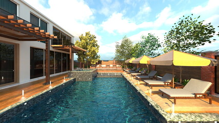 屋外スパ　3DCGレンダリング