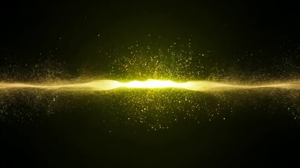 A vibrant golden light expands, creating a dynamic wave of particles. This abstract energy flow illuminates the dark space beautifully. - Powered by Adobe