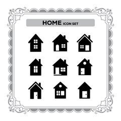 Fototapeta premium Home Icon Set in Decorative Frame Illustrating Real Estate and Property Concepts