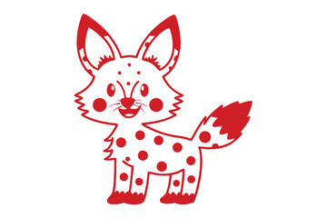 Red spotted cartoon fox smiles cheerfully with vibrant color and cute expression