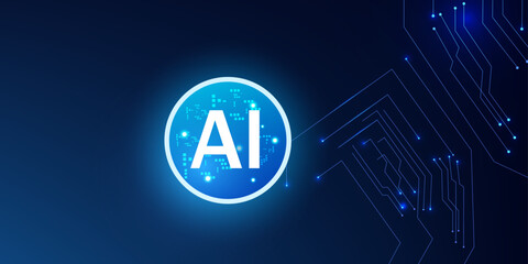 Artificial Intelligence Quantum Processor in Glowing Neon Tech Circle with Futuristic HUD Circuit Background