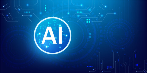 Futuristic HUD Vector Illustration of AI Semiconductor with Neon Circle Glow and Quantum Processor