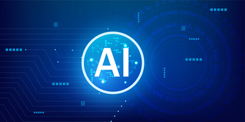 Futuristic HUD Vector Illustration of AI Semiconductor with Neon Circle Glow and Quantum Processor