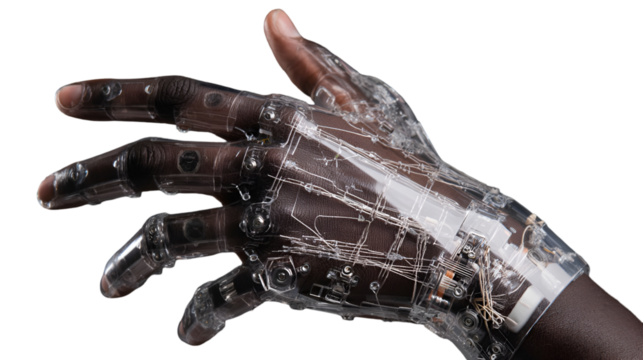 Advanced Prosthetic Hand Showcases Intricate Futuristic Technology Integration