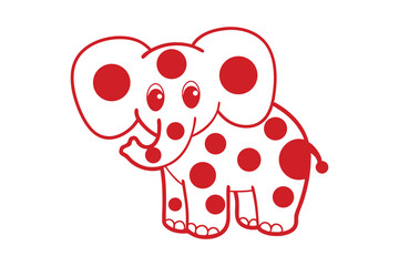 Smiling red outlined elephant has polka dots all over its body in a art