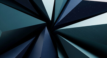Abstract image of dark teal and blue geometric shapes, creating a dynamic and angular composition, suggesting depth, mystery, and modern design, suitable for technology or corporate backgrounds