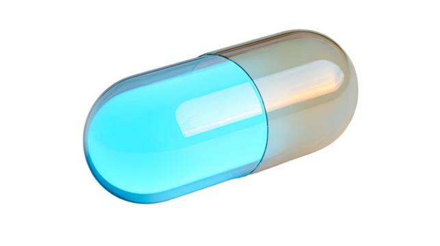 Vibrant Blue Capsule Closeup with Golden Highlights