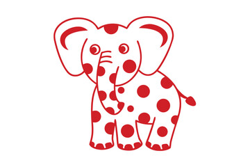 Spotted red elephant with outlined figure standing calmly against a white background
