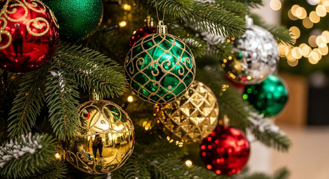 Beautifully Decorated Christmas Tree Ornaments Reflecting Festive Holiday Cheer And Warmth Of The Season