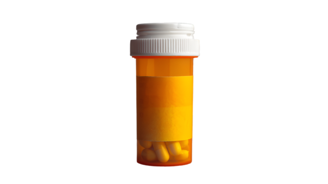 Orange Pill Bottle with White Cap and Capsules Inside