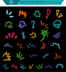 Bright Neon Motion Effect Doodle Icons Pack