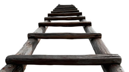 Rustic Wooden Ladder Leading Upwards, Symbolizing Growth and Ambition