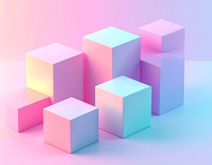 Obraz premium Minimalist arrangement of pastel colored cubes in a soft light setting, creating a modern and abstract composition