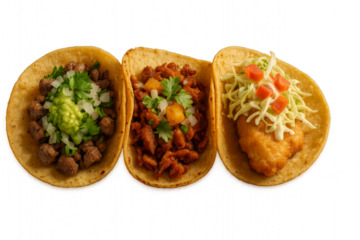Assorted Mexican Tacos with Carne Asada, Al Pastor, and Baja Fish