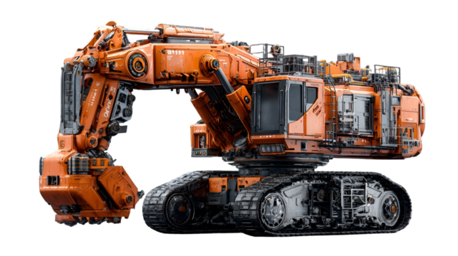 Detailed Orange Excavator with Powerful Machinery and Robust Design
