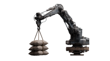 Heavy Machinery Lifting Sandbags for Construction or Industrial Projects