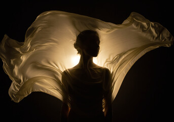 Backlit Silhouette with Flowing Silk — Ethereal Portrait