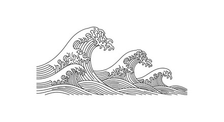 Dynamic black and white wave illustration representing power, movement, and ocean energy