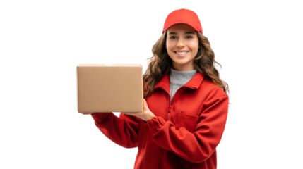 Smiling Delivery Person Holding Package Ready for Quick Shipping Service