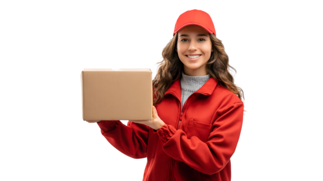 Smiling Delivery Person Holding Package Ready for Quick Shipping Service