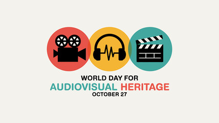 World Day for Audiovisual Heritage celebrated on October 27 with camera headphones and clapperboard icons