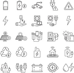 Electro Car web icons in line style. Logistic, electrical, charger, charging station, battery, eco transport ,collection. 
