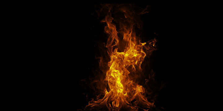 A mesmerizing dance of flames in the night a beacon of primal energy with flickering shadows against an infinite black