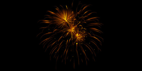 Fototapeta premium Golden fireworks exploding against a dark night sky celebrating a victory with vibrant bursts of warm light and