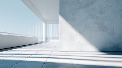 Obraz premium Sunlit Modern Architecture - Minimalist Concrete and White Corridor.