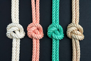 Colorful Knots Tied in Rope for Craft and Marine Applications
